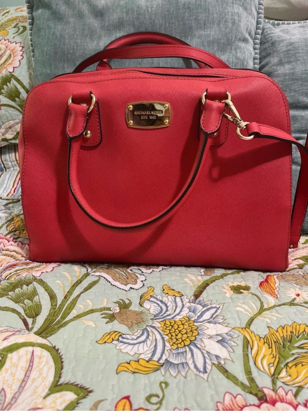 Michael Kors Watermelon Satchel with Gold Hardware